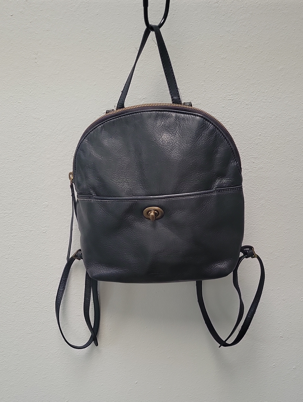margot Black Leather Compact Women's Backpack with Turn-Lock Accent